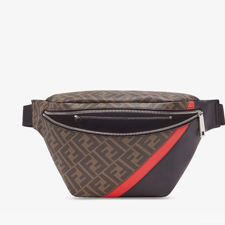 Cheap Red Motif Belt Bag Brown Fabric Fendi FF In 0813